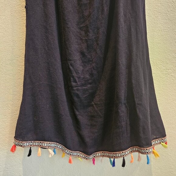 Speed control 2X lined gawzy Boho black dress cute colorful tassels on hem 2X - Picture 3 of 7